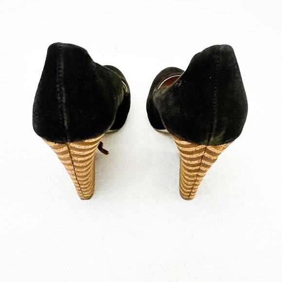 7 For All Mankind Black Suede Leather Block Heel Round Toe Size 8.5 - Picture 3 of 6